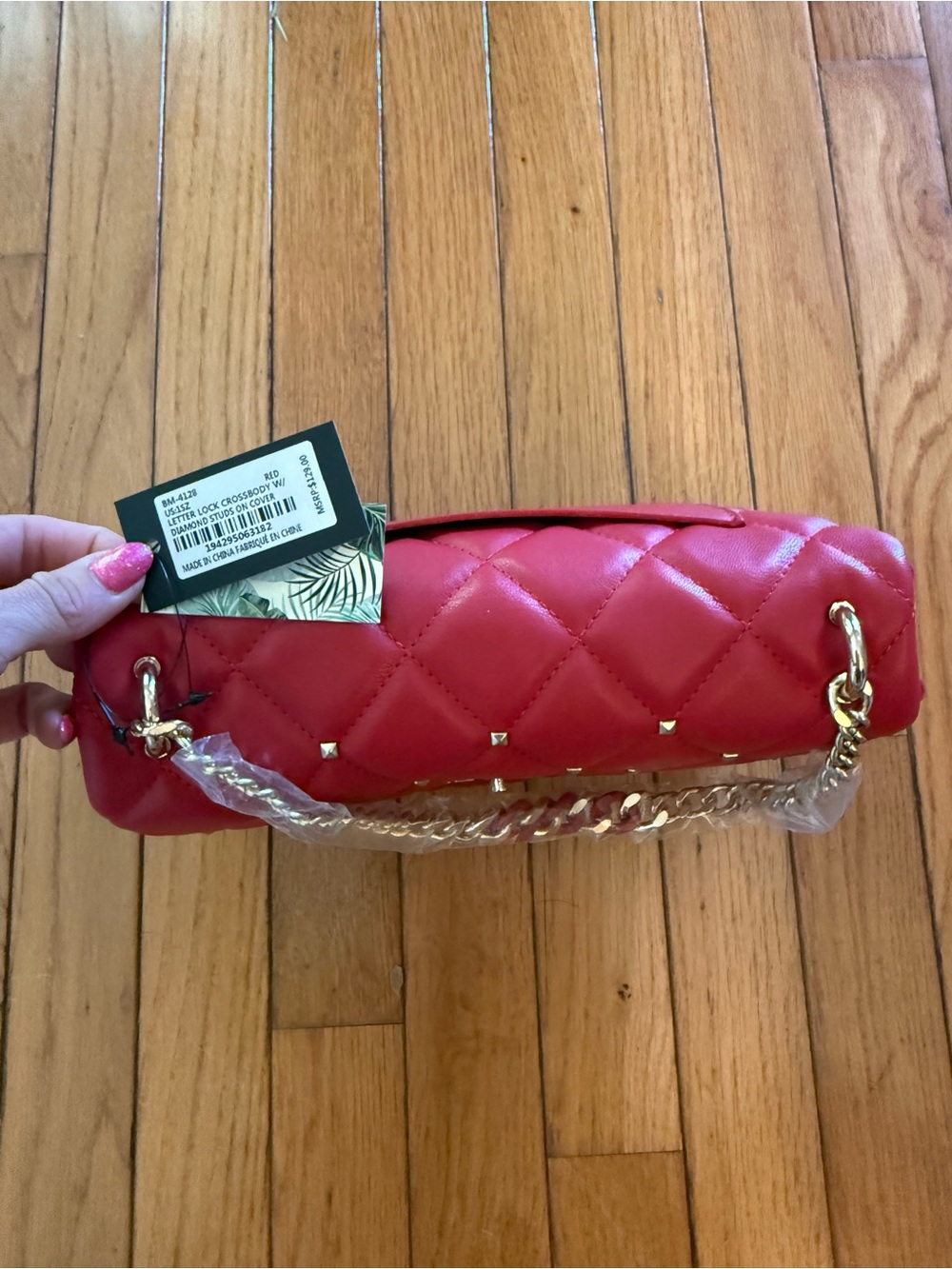 Badgley Mischka Quilted Red Chain Shoulder Bag